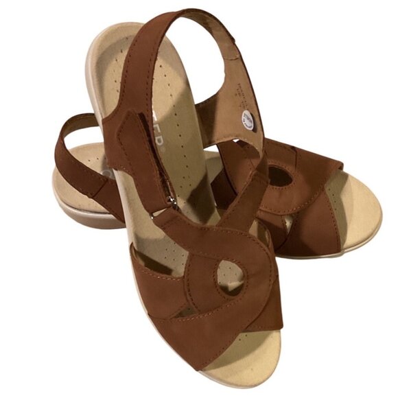 NWT Hotter Isabelle Eef Womens Brown Leather Sandals Size 7 US/5 UK/38 EU NEW - Picture 2 of 9
